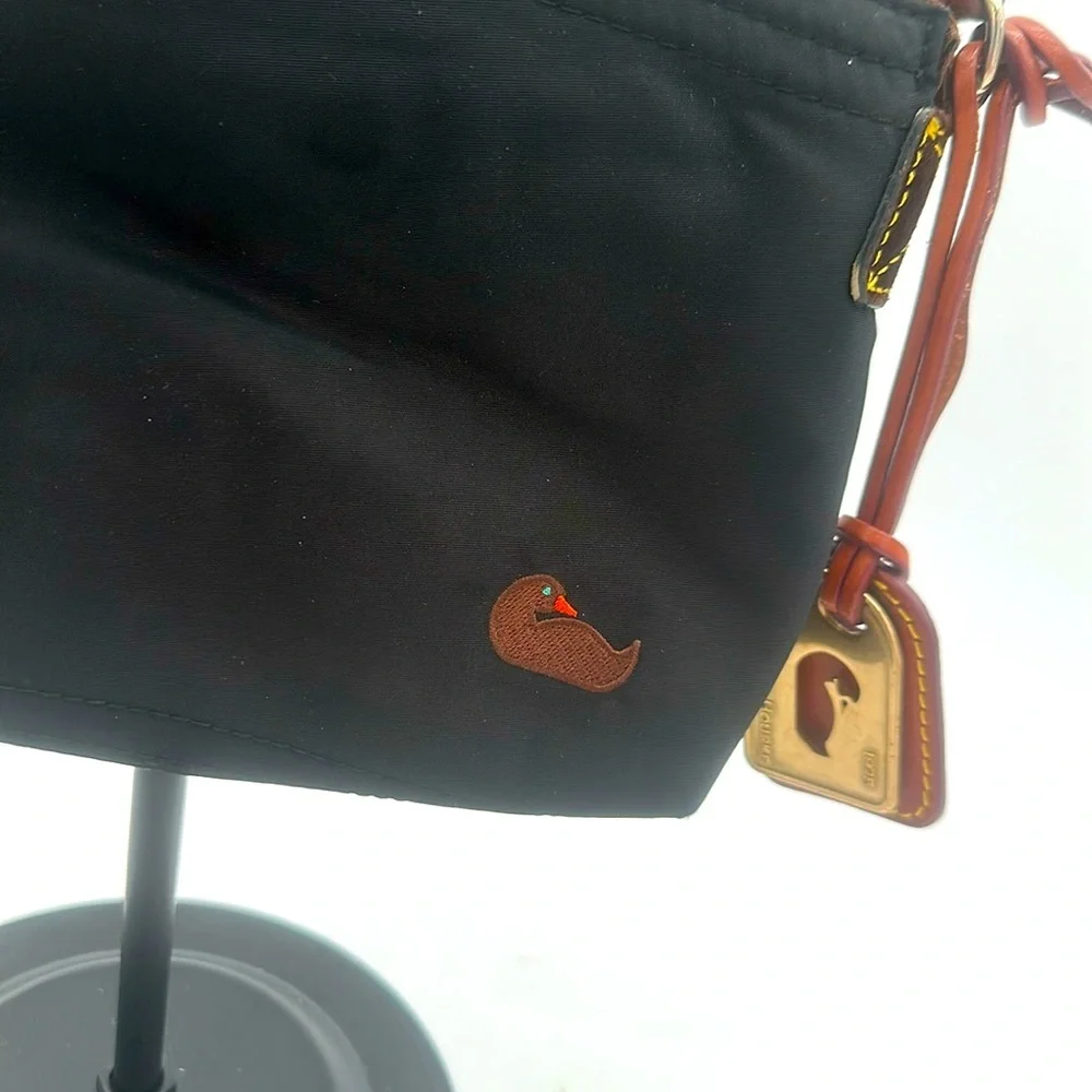 Dooney & Bourke Blue Nylon Crossbody Pouchette. Leather Strap & DB Tag